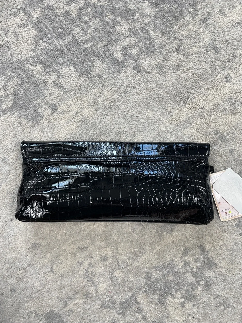 NWT Bellini Black Faux Patent Leather Croc Clutch Wristlet Crossbody Bag